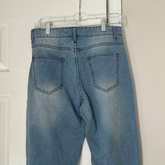 Misslook Floral Painted Distressed Mom Jeans High Rise Art To Wear Medium 8-10 - Picture 3 of 7